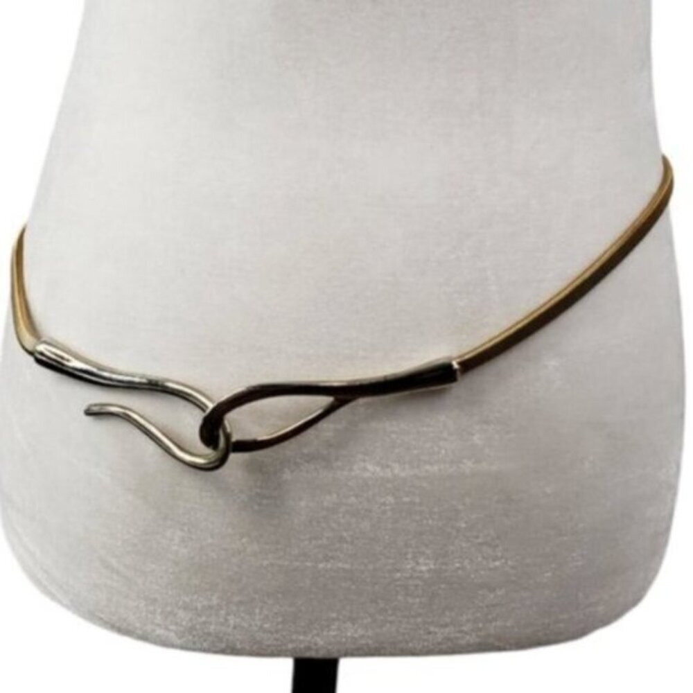 🔷Gold Tone Metal Stretch Thin Belt Hook Loop Close Disco Retro Vibe OS